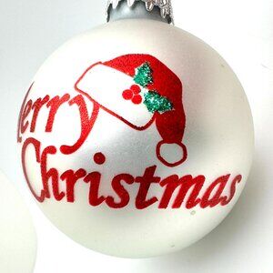 Vintage Bronners Merry Christmas Red Green & White Glass Ornament From Hungary